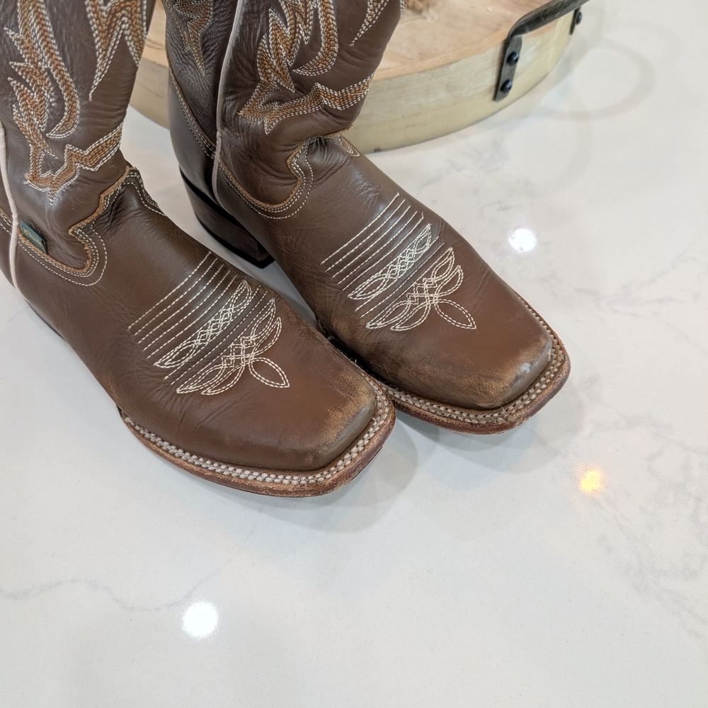 McAllen Brown Square Toe Cowboy Boots Size 7 - Picture 3 of 7